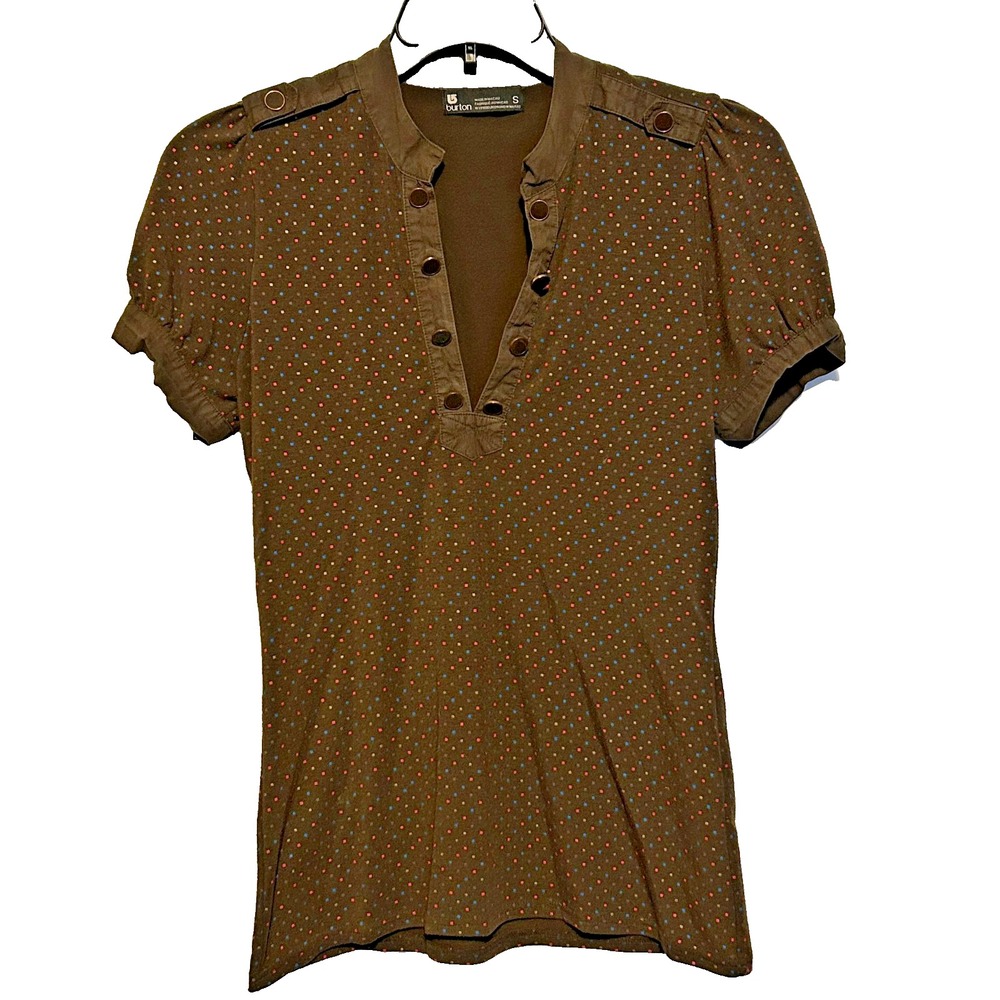 Vtg Burton Snowboards Womens Small Shirt Y2K Retro 90s Polka Dot Brown Dry‎ Ride